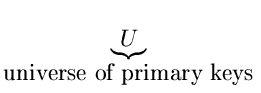 $\displaystyle \underbrace{U}_{\mbox{universe of primary keys}}^{}\,$